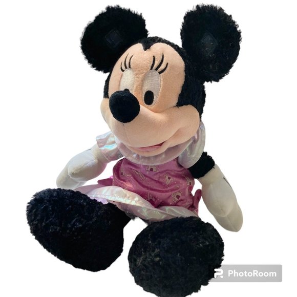 Vintage Disney Parks Minnie Mouse Plush Stuffed Animal Pink Castle Dress - Picture 3 of 16